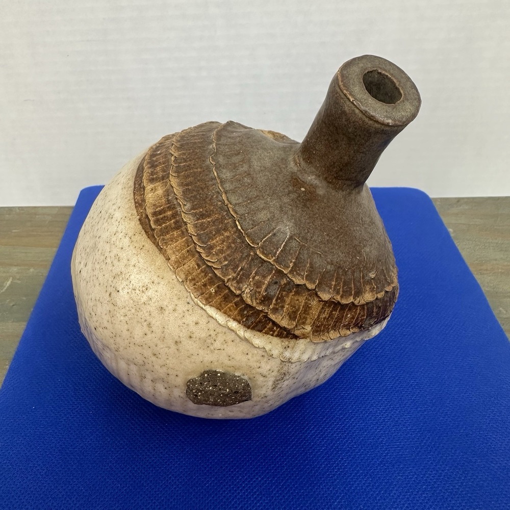 Vintage Artesian Handmade Studio Pottery Art Stoneware Textured Leaning 5" Vase